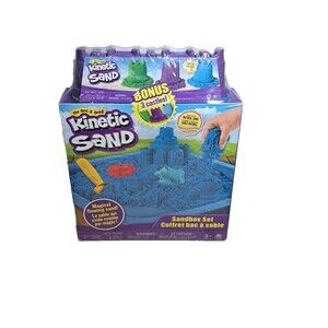 Kinetic Sand Sandbox Set 1lb Natural Sand Magical Flowing Blue Bonus 3 Castles